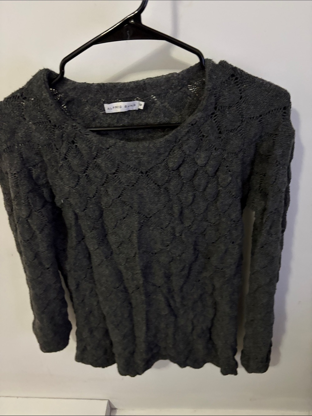 ALFRED SUNG Charcoal Gray Cable Knit Scoop Neck Sweater